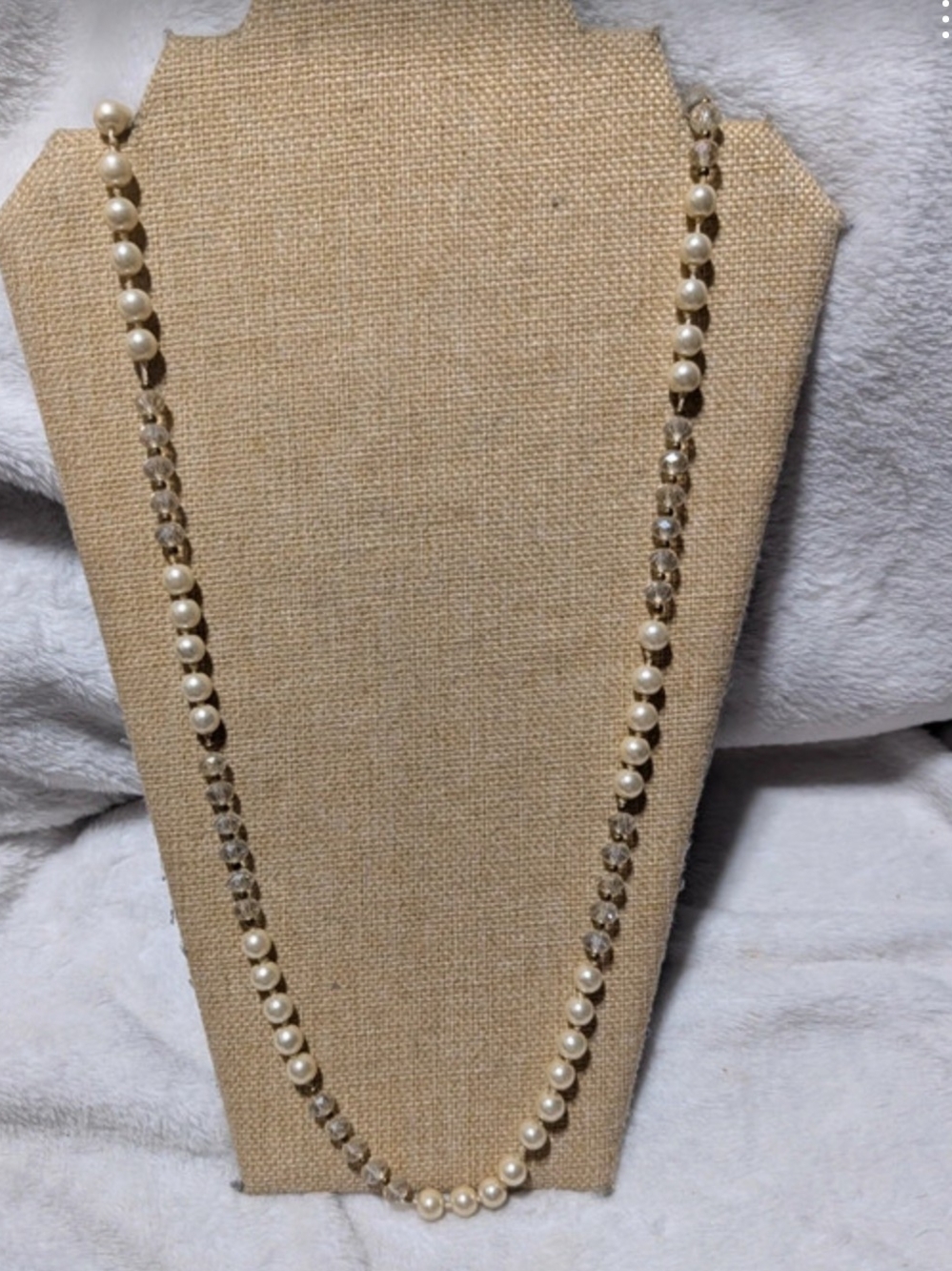 Pearl and Crystal Station Necklace in Ivory - Timeless Layering Piece